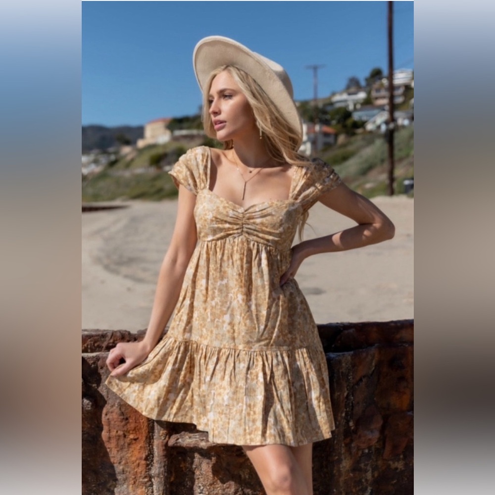 Free People Pattern Play Floral Mini Dress in Cream Neutral sz M